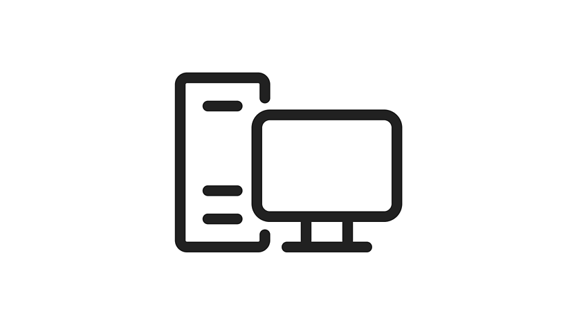 Iconography of computer and CPU.