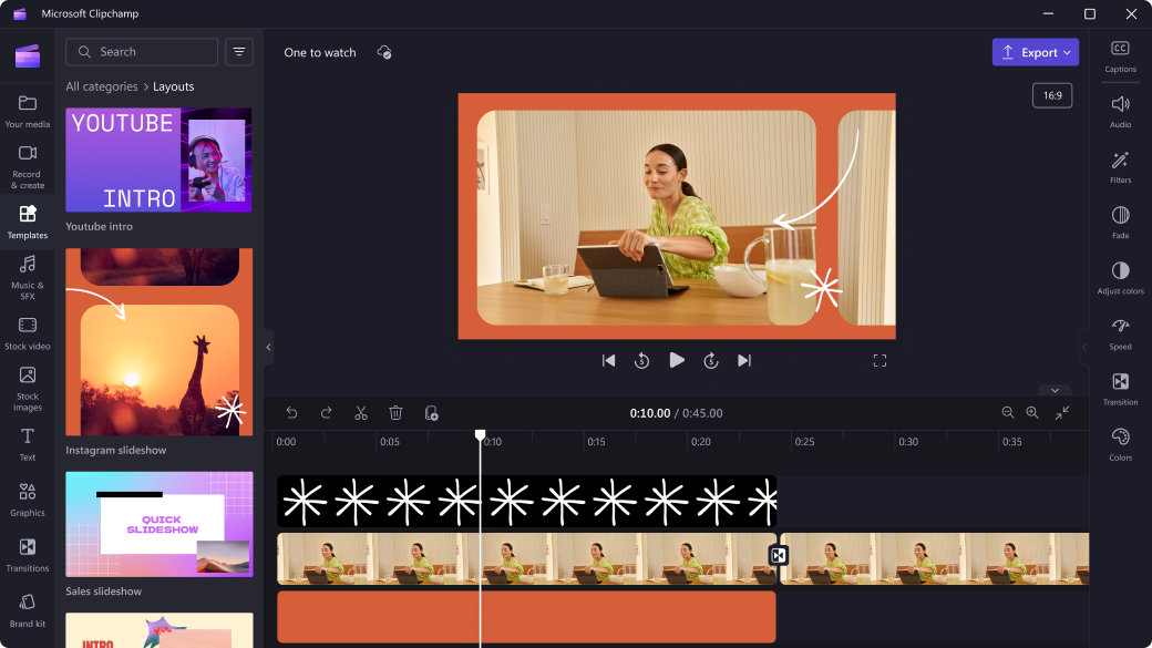 Écran de Microsoft Clipchamp présentant le montage multipistes