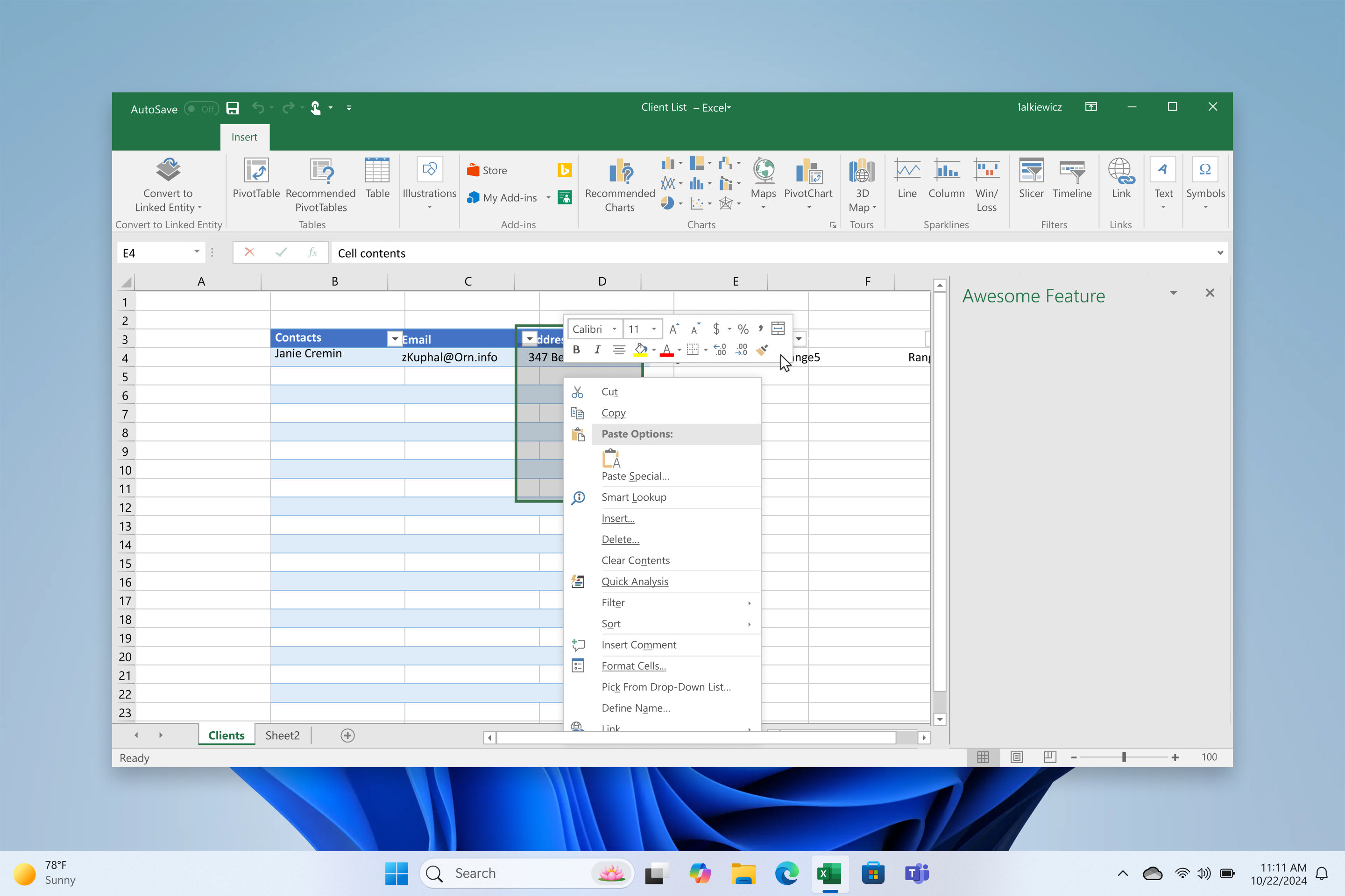 컴퓨터 화면에 열려 있는 Microsoft Excel 파일