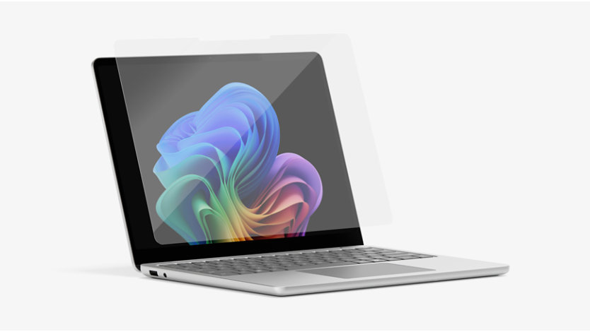 Open Surface Laptop showing screen protector