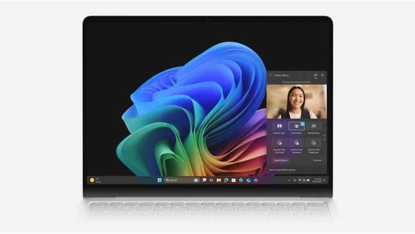 Open Surface Laptop showing video call